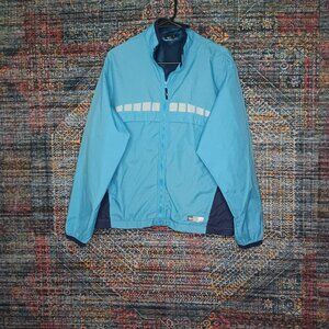 Vintage Nike mens blue gray reflective vented windbreaker run jacket S
